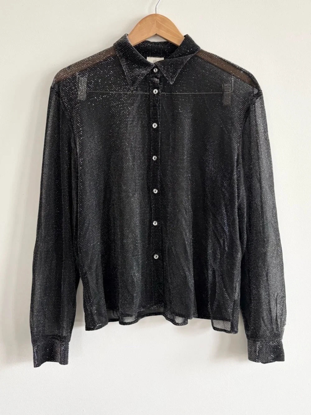 Vintage Y2K Sheer Mesh Metallic Glittered Button-Down Shirt - Picture 2 of 8